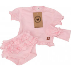 KOMPLEKTS zīdaiņu kokvilnas apģērbs vasarai, 3-daļīgs, rozā