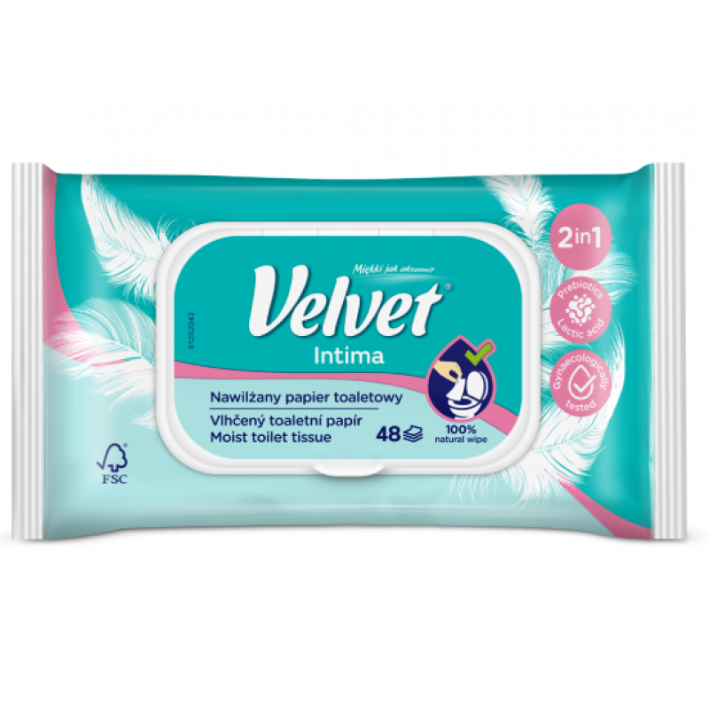 Velvet Intima mitrais WC papīrs, 48 gab.