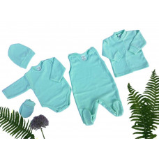 KOMPLEKTS zīdaiņu kokvilnas apģērbs, 5-daļīgs, tirkīzzils