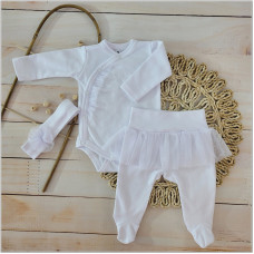 KOMPLEKTS zīdaiņu kokvilnas apģērbs, 3-daļīgs, balts