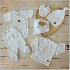 KOMPLEKTS zīdaiņu kokvilnas apģērbs, 6-daļīgs, balts