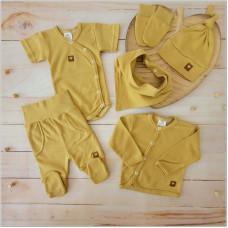 KOMPLEKTS zīdaiņu kokvilnas apģērbs, 6-daļīgs, dzeltens